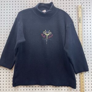 Vintage Mondi Sports Sweater Navy W/emblem Sz 38 Large Mock Neck Classy Nautical